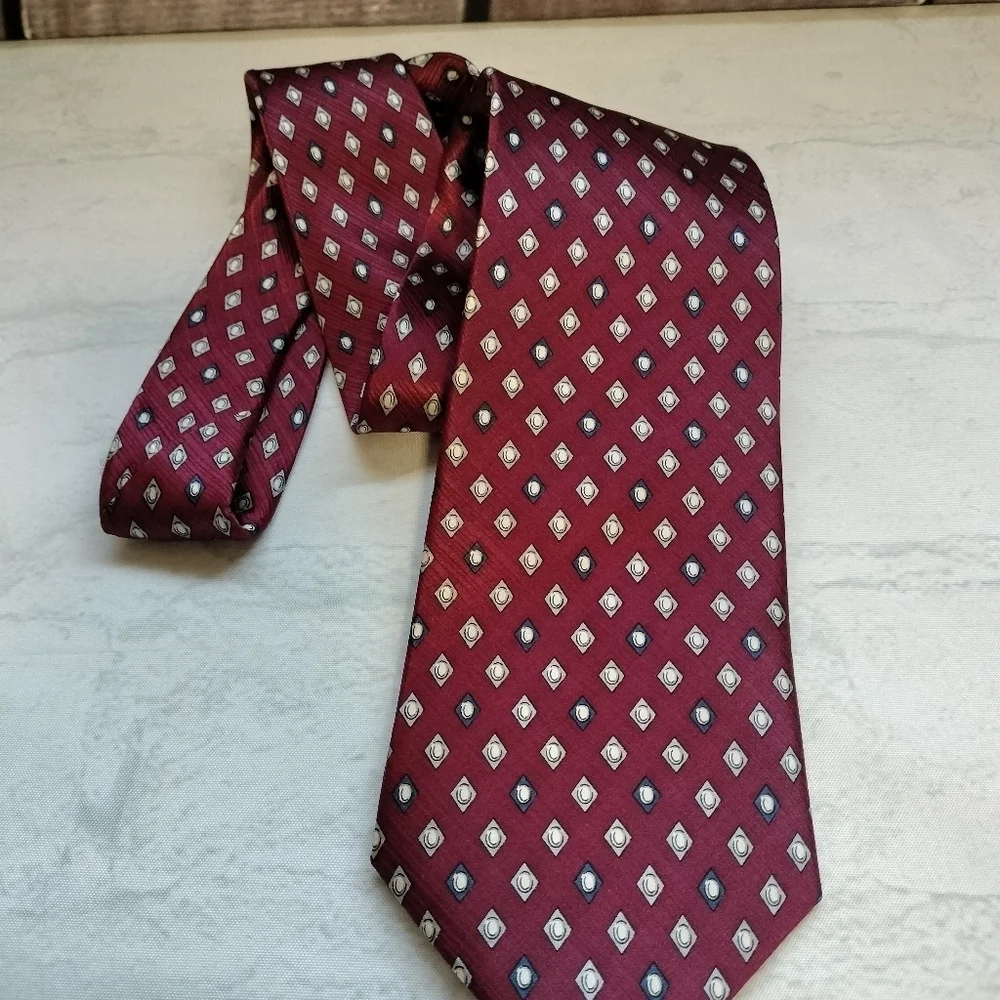 Bossi Roma Milano Silk Necktie Tie Red Multicolored Geometric Handmade